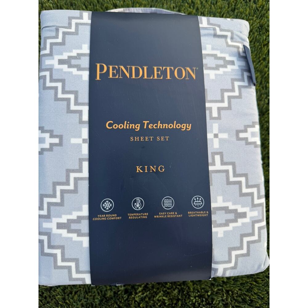 Pendleton Aztec Grey Hues Temperature Regulated Cooling‎ KING Sheet Set Gray NEW